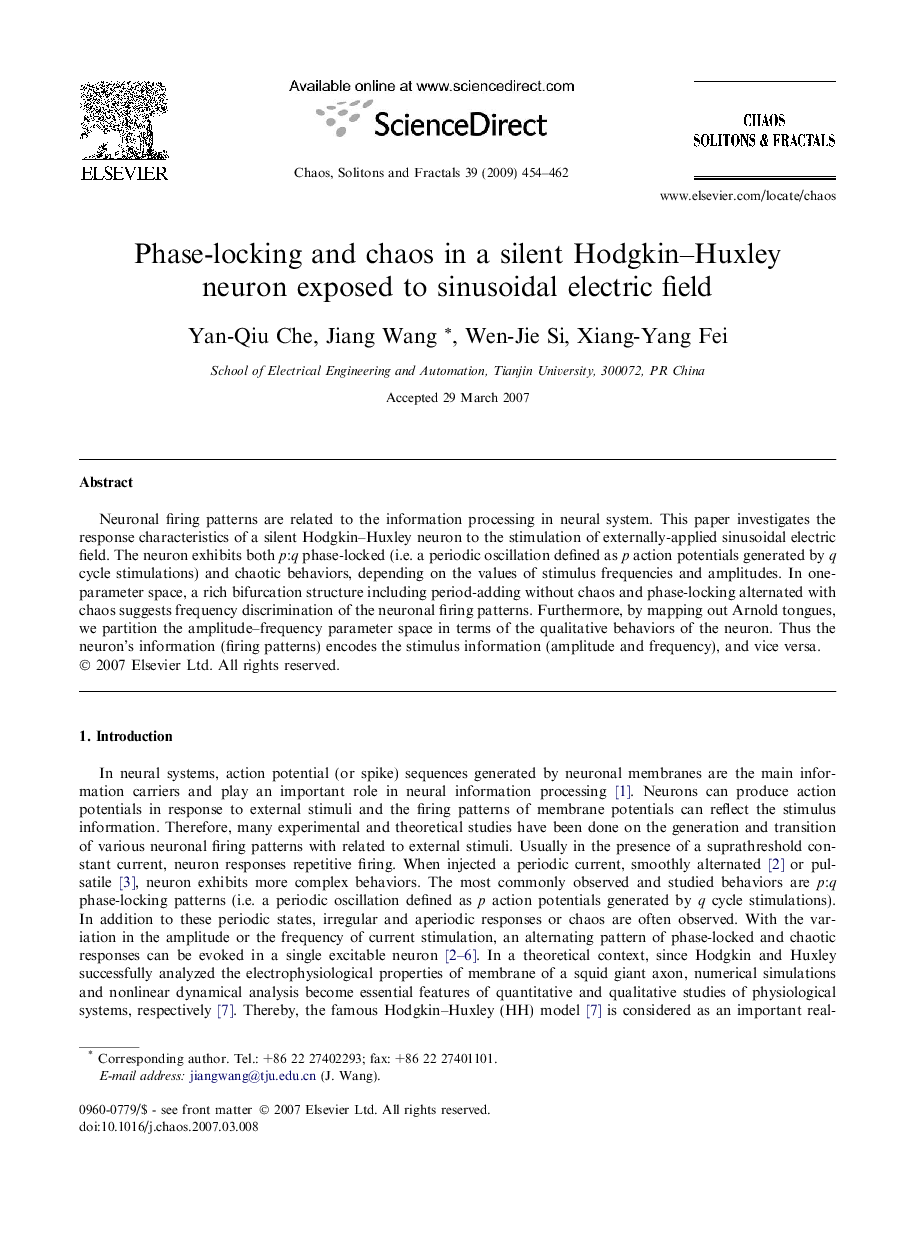 Phase-locking and chaos in a silent Hodgkin–Huxley neuron exposed to sinusoidal electric field