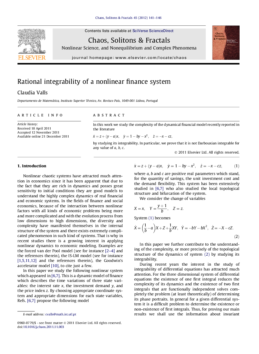 Rational integrability of a nonlinear finance system
