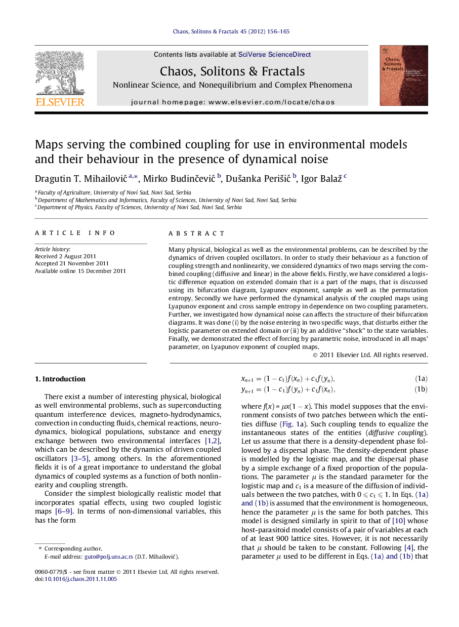 Maps serving the combined coupling for use in environmental models and their behaviour in the presence of dynamical noise