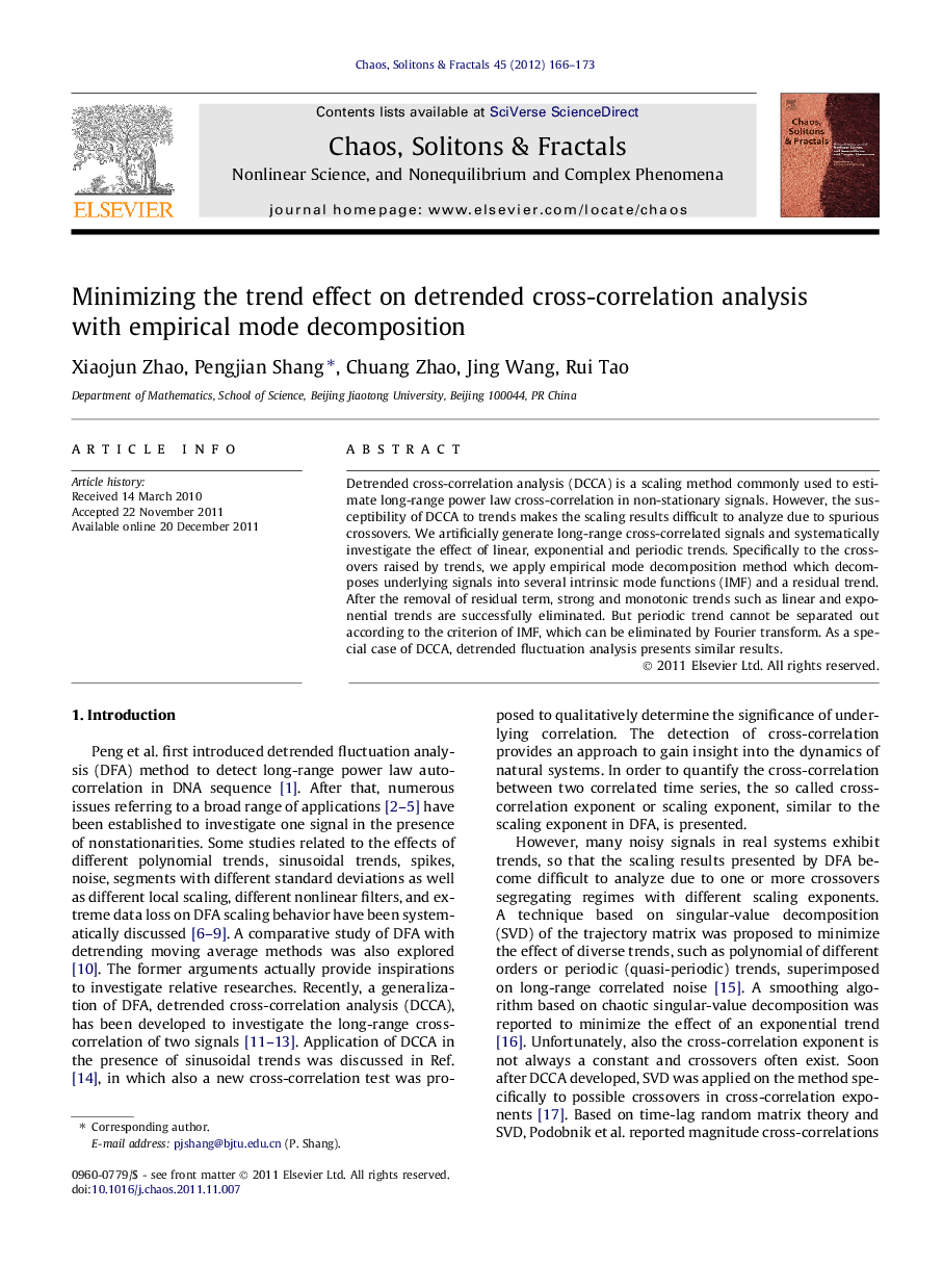 Minimizing the trend effect on detrended cross-correlation analysis with empirical mode decomposition