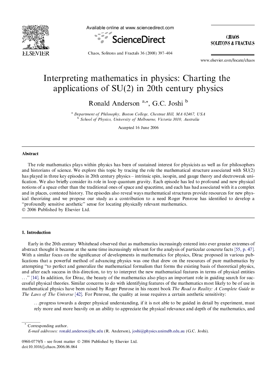 Interpreting mathematics in physics: Charting the applications of SU(2) in 20th century physics