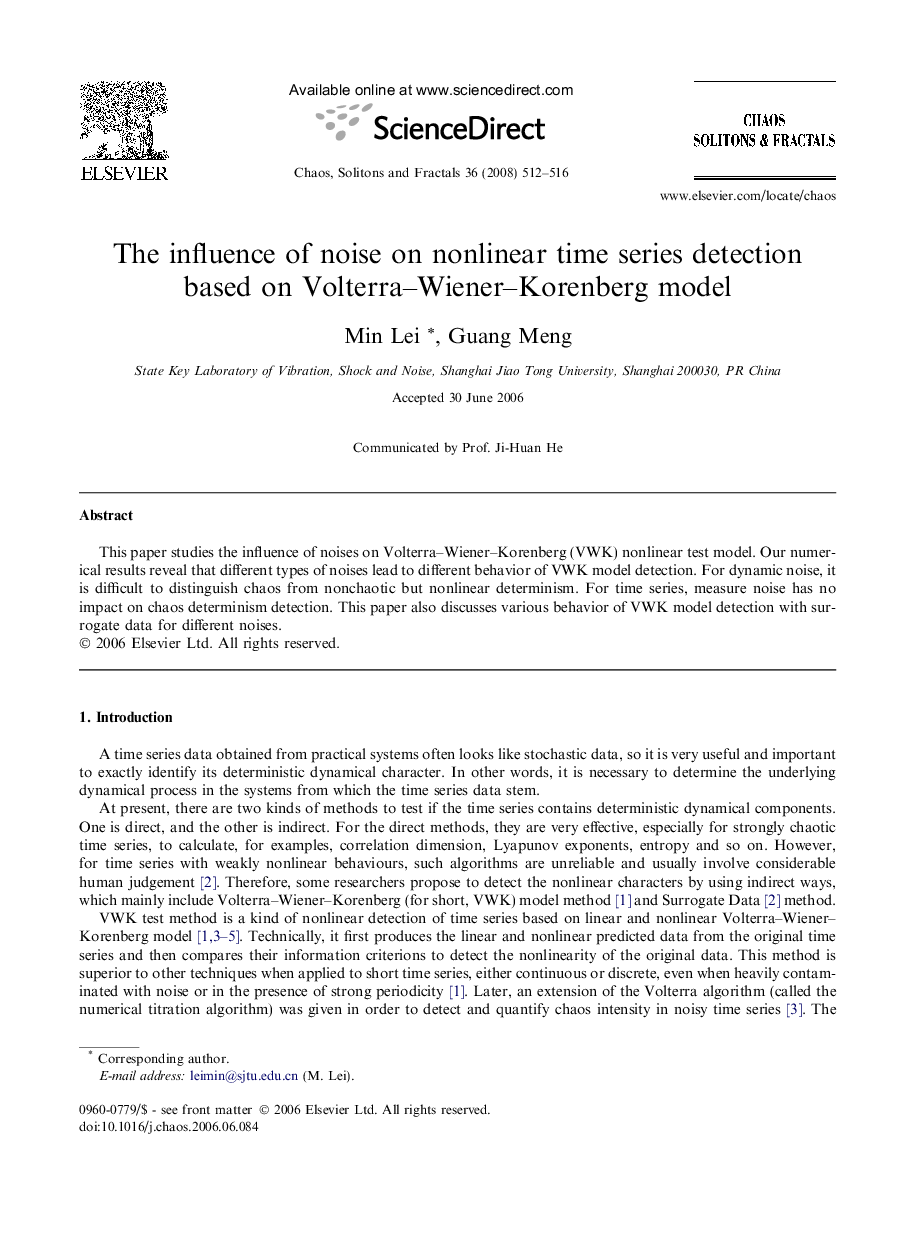 The influence of noise on nonlinear time series detection based on Volterra–Wiener–Korenberg model