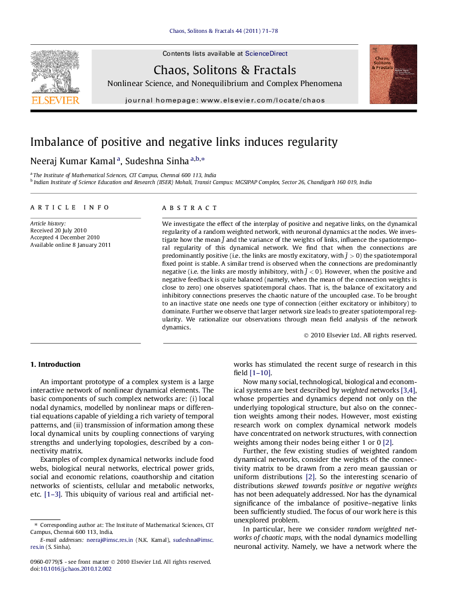 Imbalance of positive and negative links induces regularity