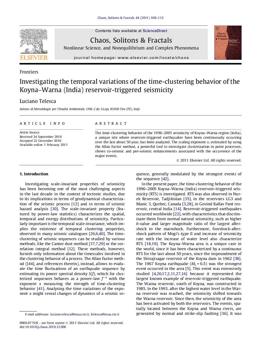 Investigating the temporal variations of the time-clustering behavior of the Koyna–Warna (India) reservoir-triggered seismicity