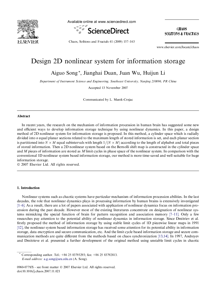 Design 2D nonlinear system for information storage