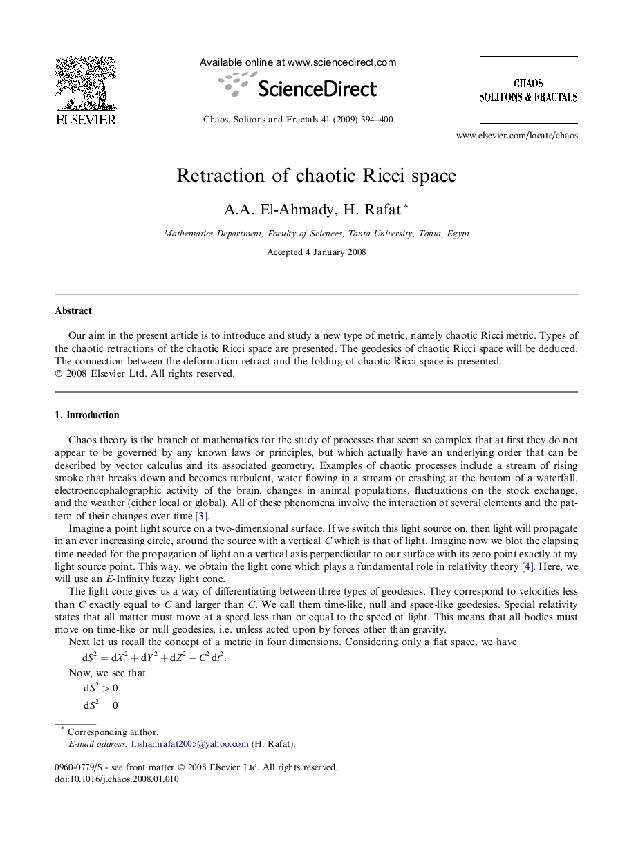 Retraction of chaotic Ricci space