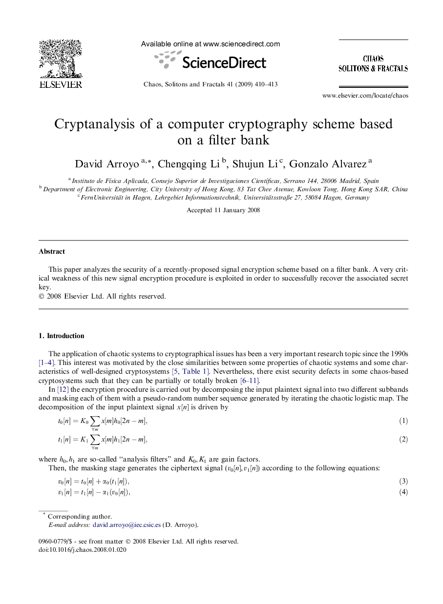 Cryptanalysis of a computer cryptography scheme based on a filter bank