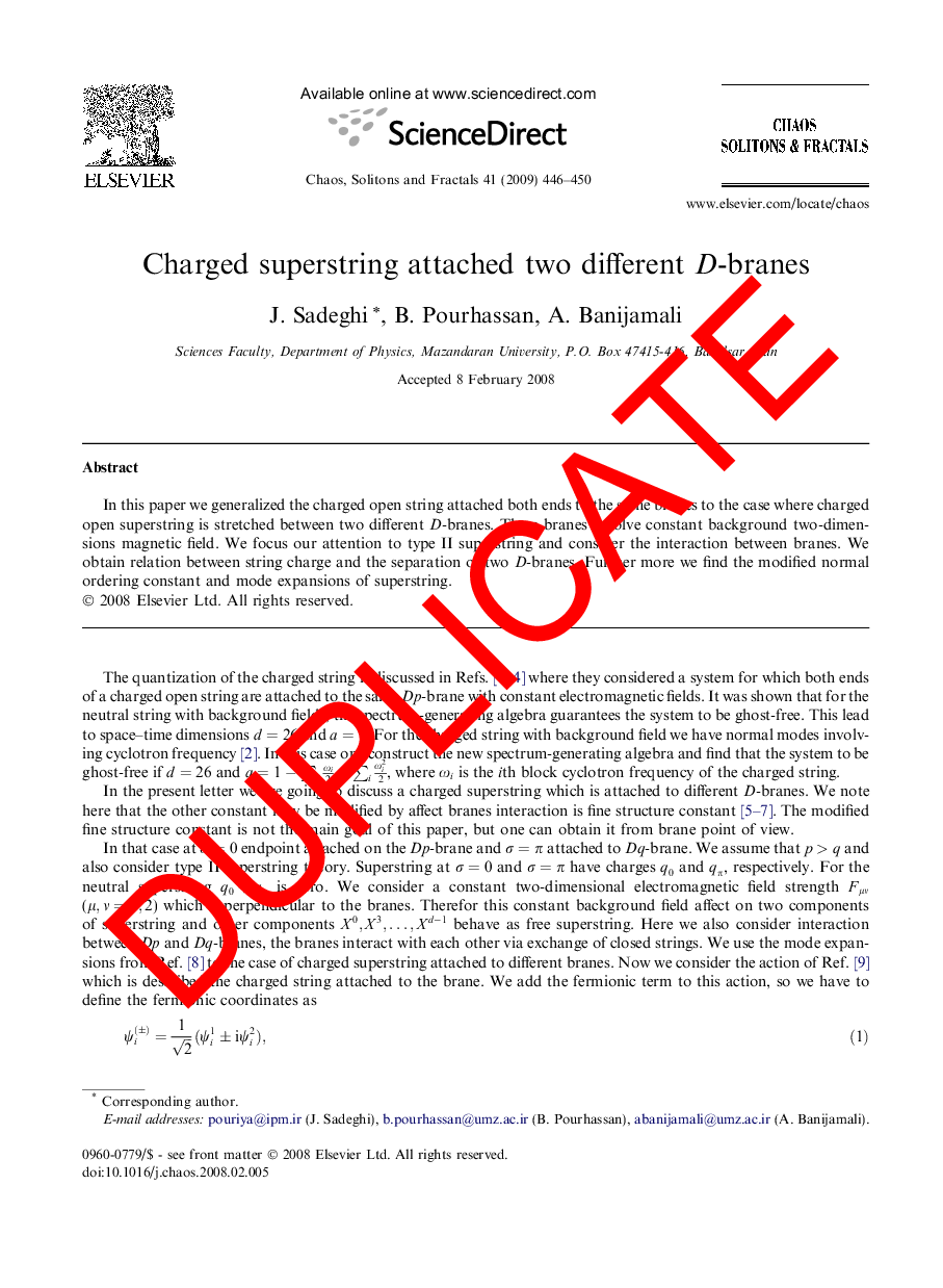 عکس صفحه اول مقاله: WITHDRAWN: Charged superstring attached two different D-branes WITHDRAWN: Charged superstring attached two different D-branes