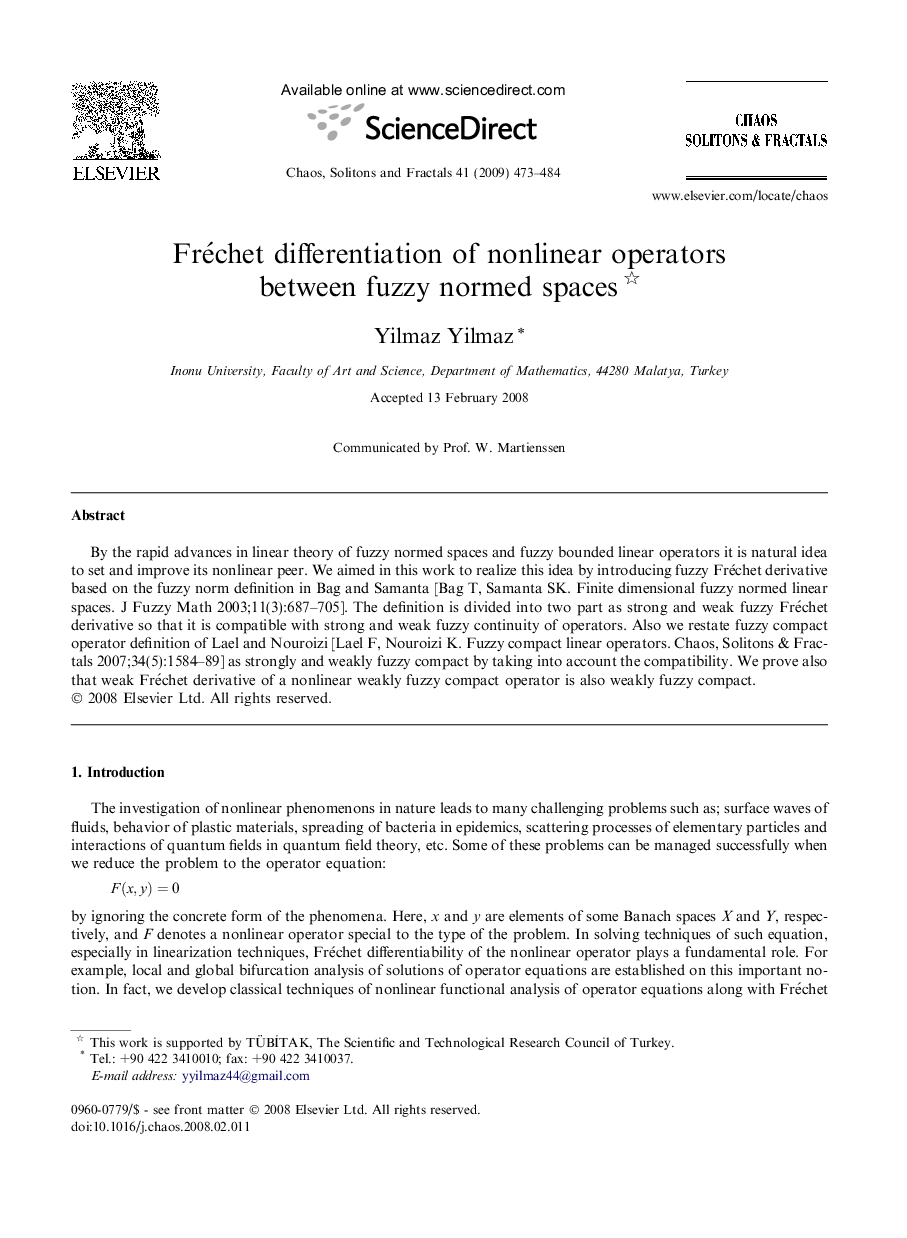 عکس صفحه اول مقاله: Fréchet differentiation of nonlinear operators between fuzzy normed spaces Fréchet differentiation of nonlinear operators between fuzzy normed spaces
