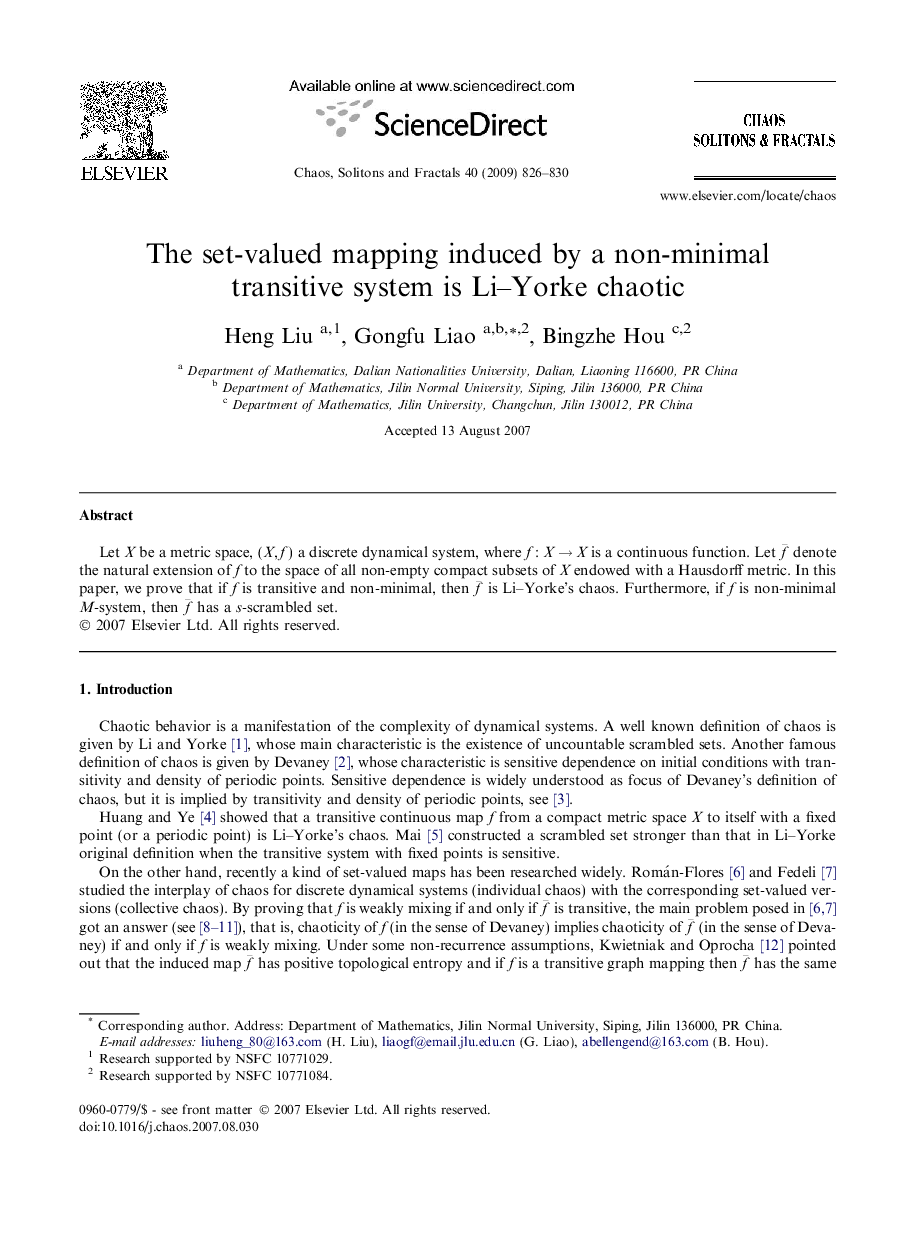 The set-valued mapping induced by a non-minimal transitive system is Li–Yorke chaotic