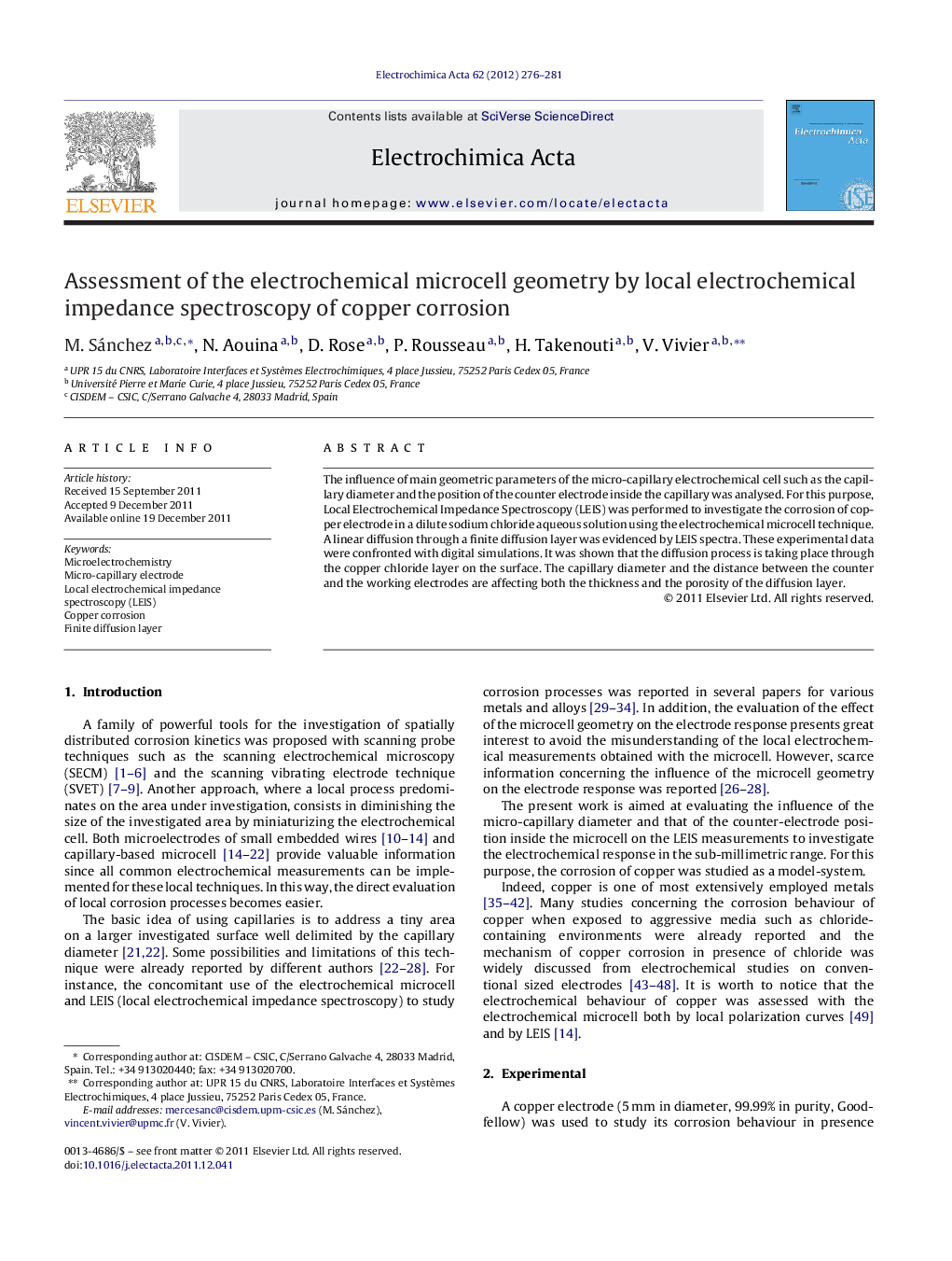 Assessment of the electrochemical microcell geometry by local electrochemical impedance spectroscopy of copper corrosion