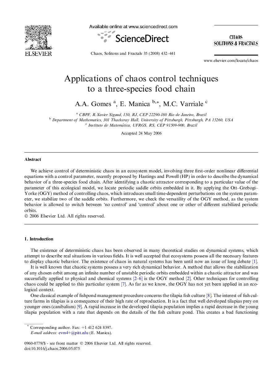 Applications of chaos control techniques to a three-species food chain