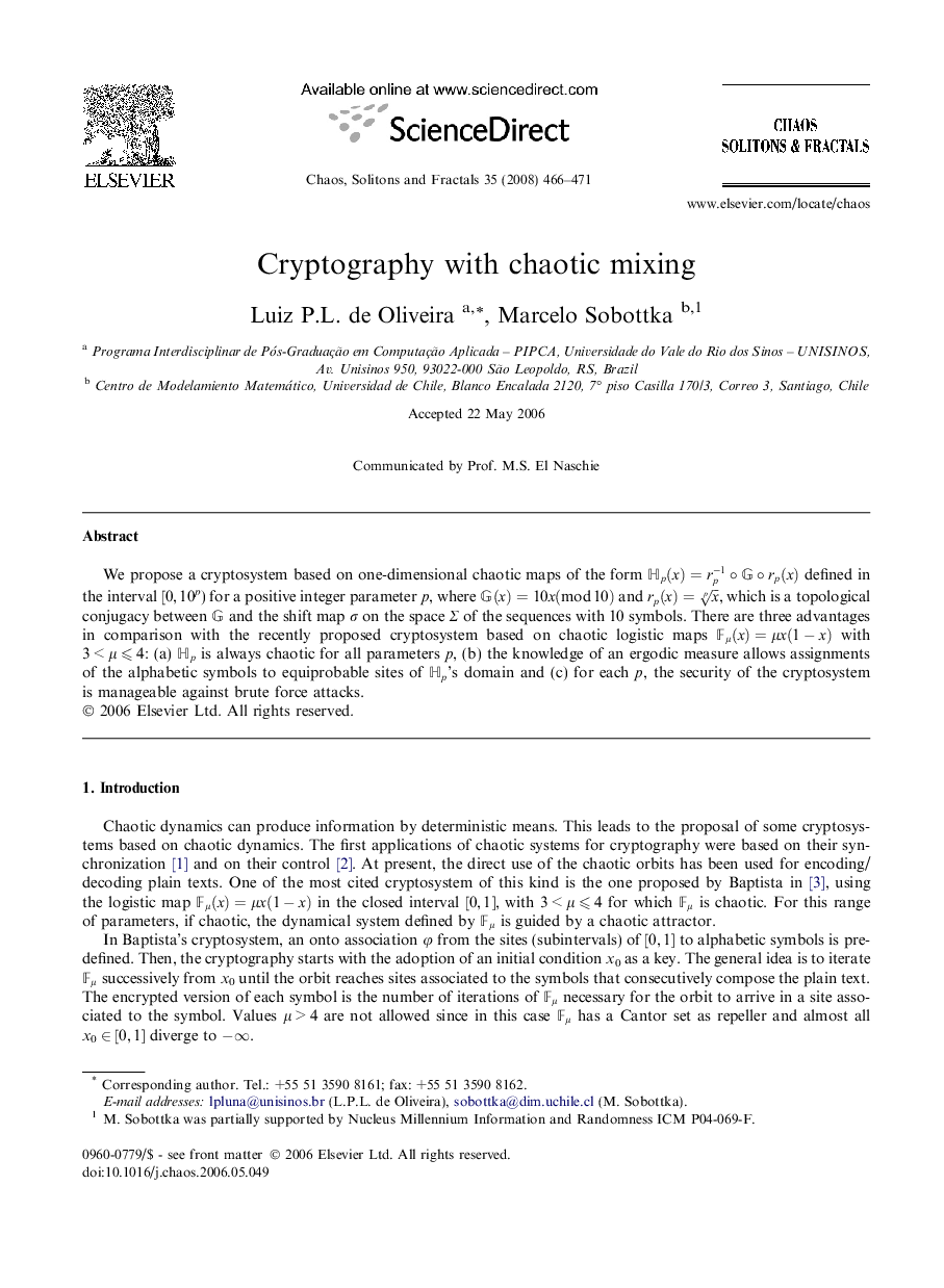 Cryptography with chaotic mixing