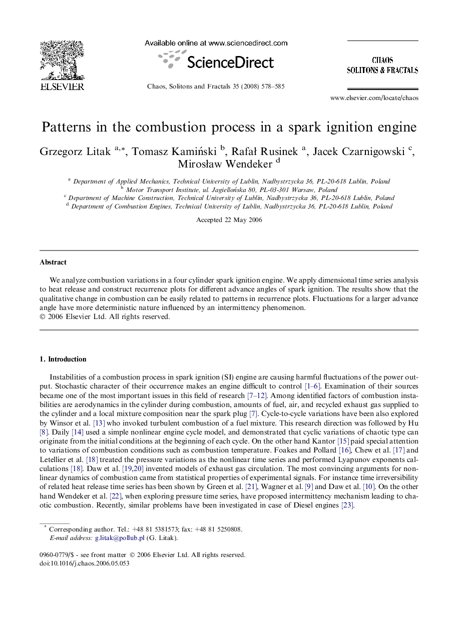 Patterns in the combustion process in a spark ignition engine