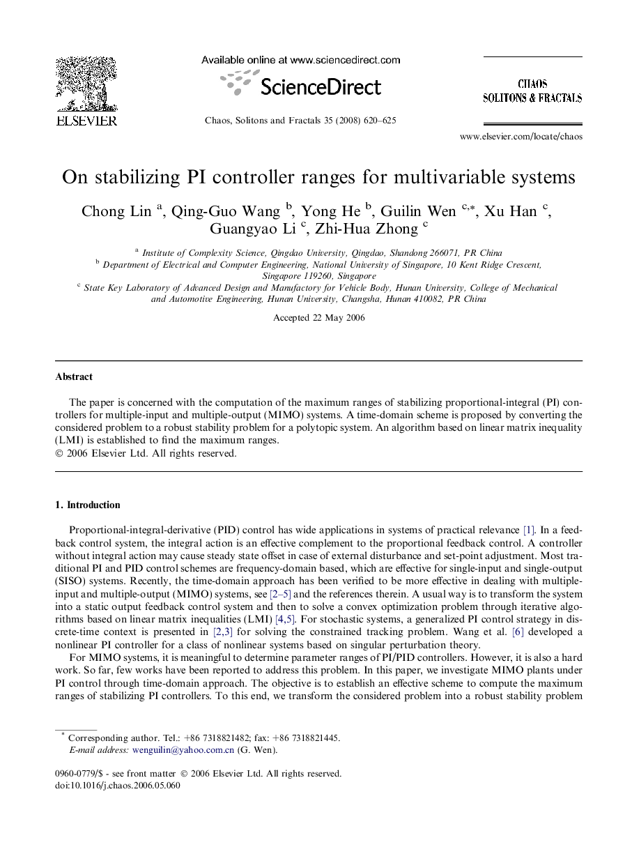 On stabilizing PI controller ranges for multivariable systems