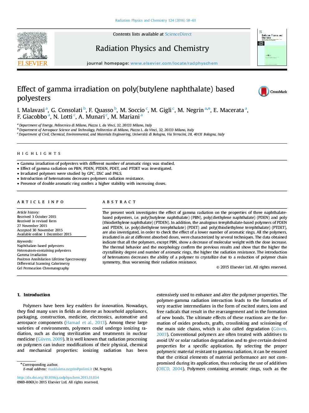 Effect of gamma irradiation on poly(butylene naphthalate) based polyesters