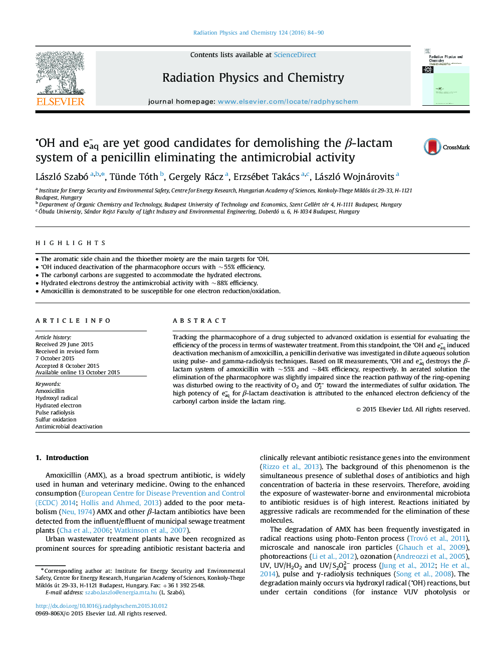 ∙OH and e-aq are yet good candidates for demolishing the β-lactam system of a penicillin eliminating the antimicrobial activity