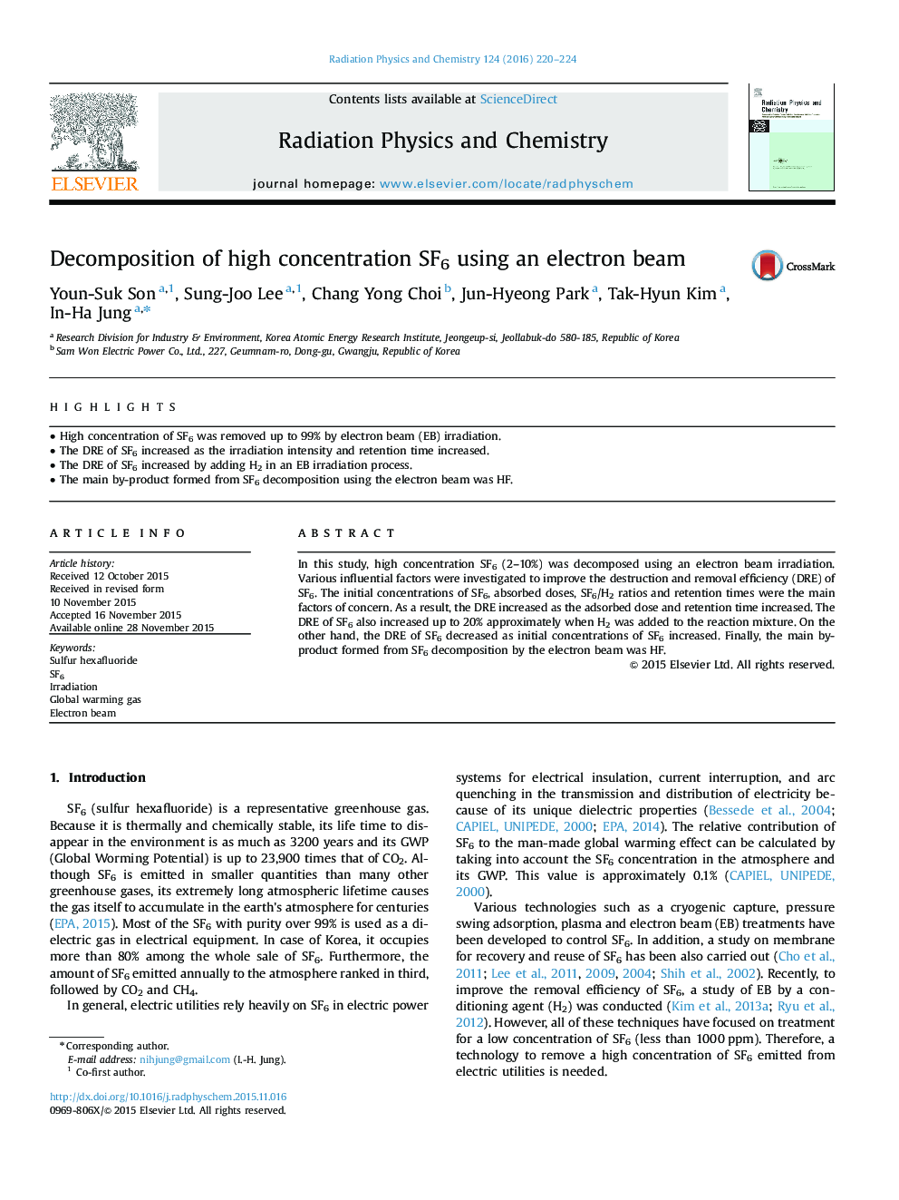 Decomposition of high concentration SF6 using an electron beam