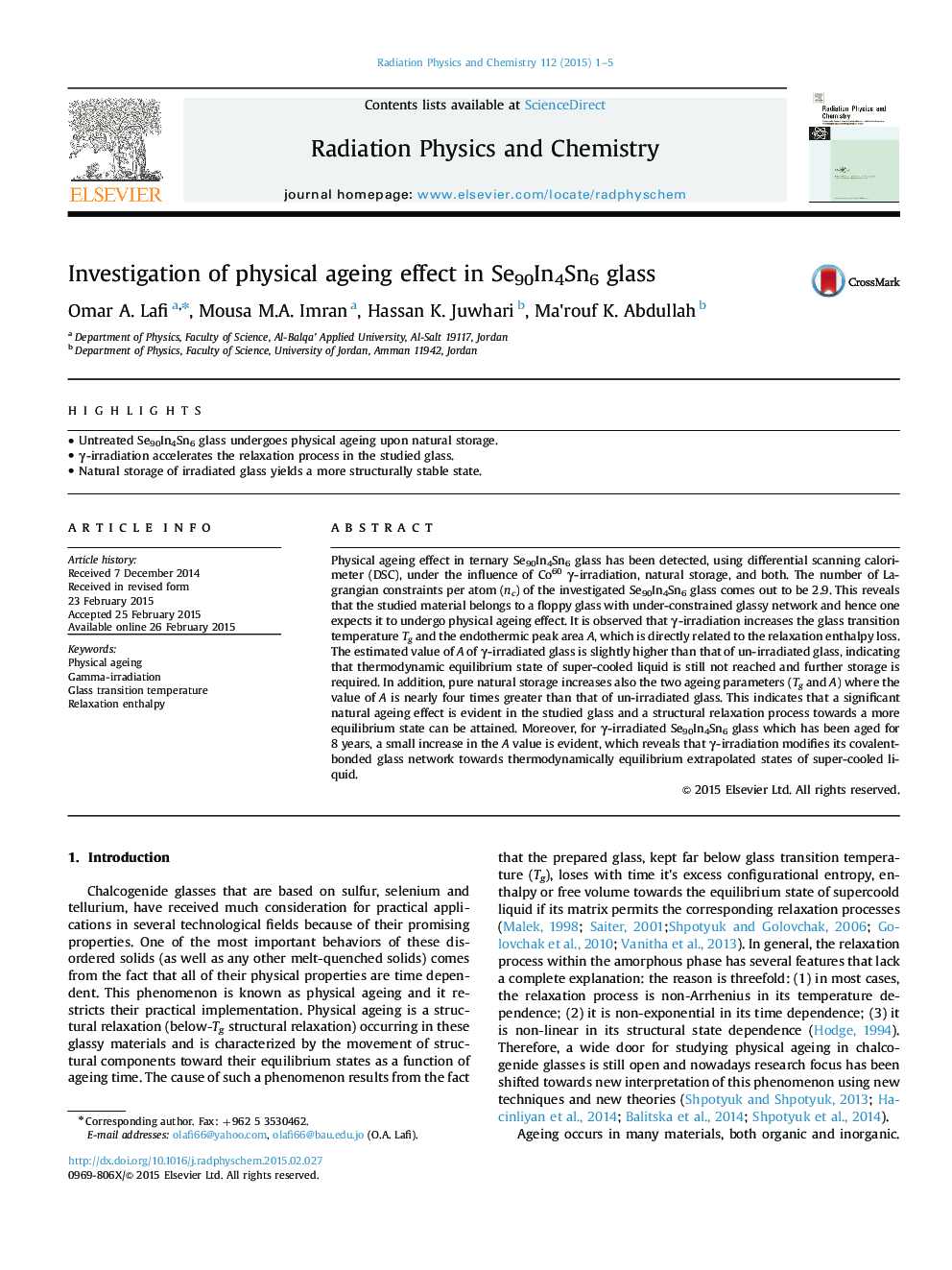 Investigation of physical ageing effect in Se90In4Sn6 glass