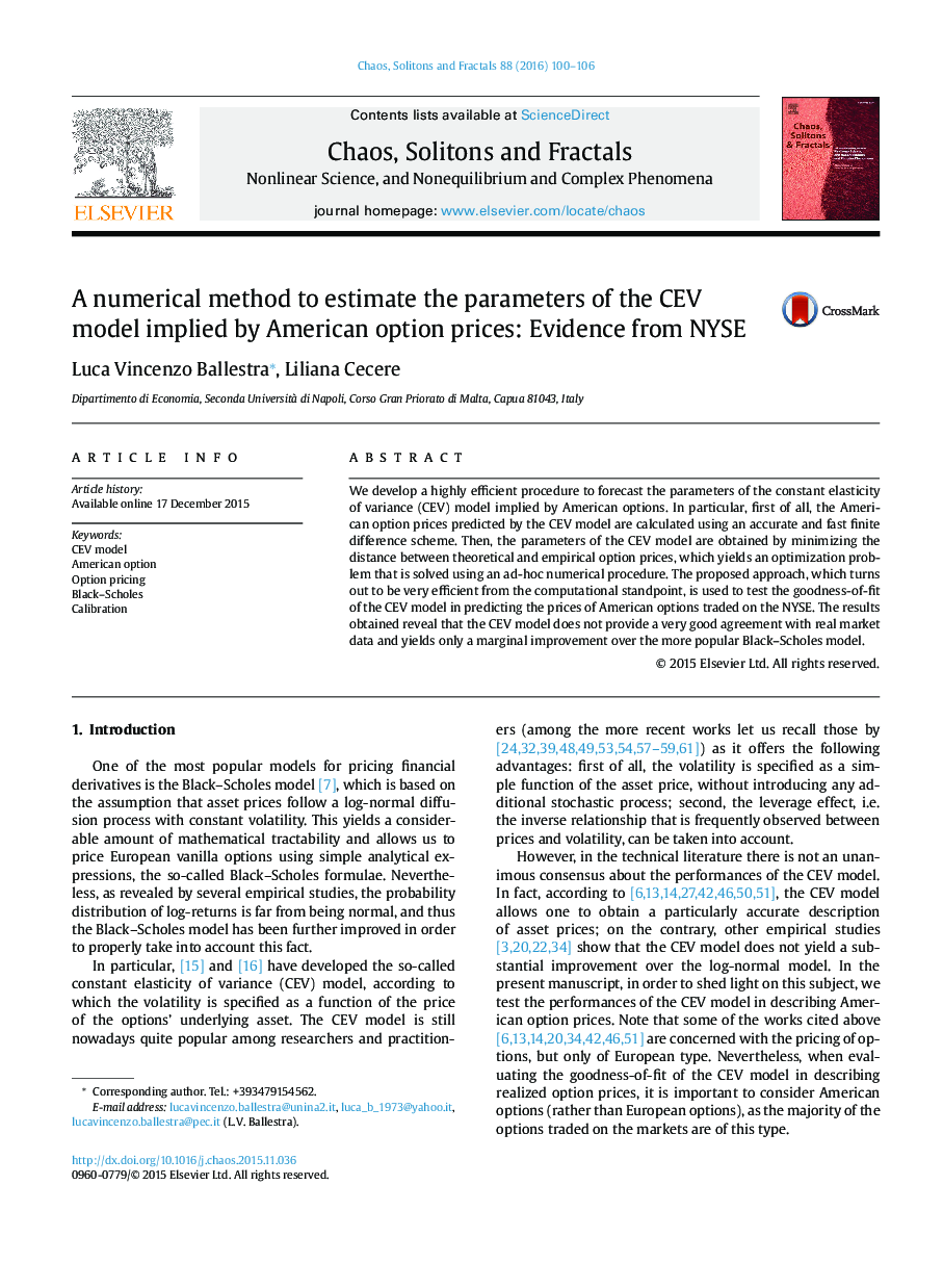 A numerical method to estimate the parameters of the CEV model implied by American option prices: Evidence from NYSE