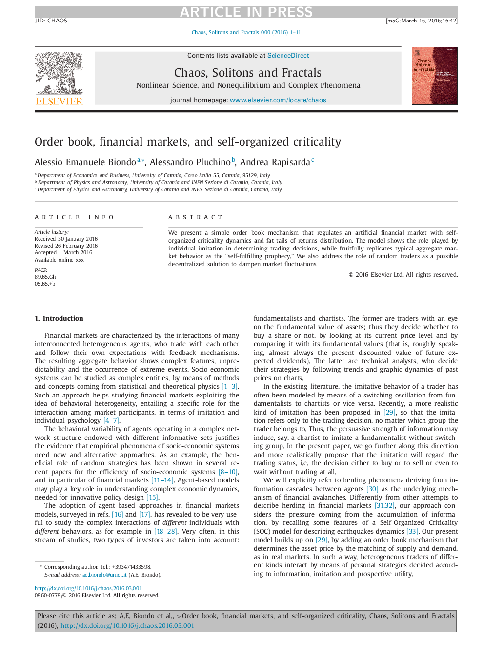 Order book, financial markets, and self-organized criticality