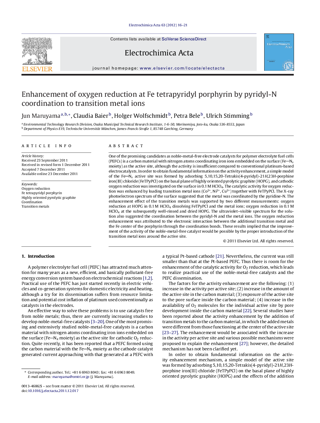 Enhancement of oxygen reduction at Fe tetrapyridyl porphyrin by pyridyl-N coordination to transition metal ions