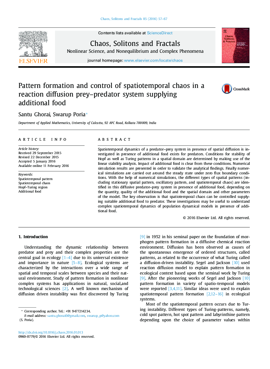 Pattern formation and control of spatiotemporal chaos in a reaction diffusion prey–predator system supplying additional food