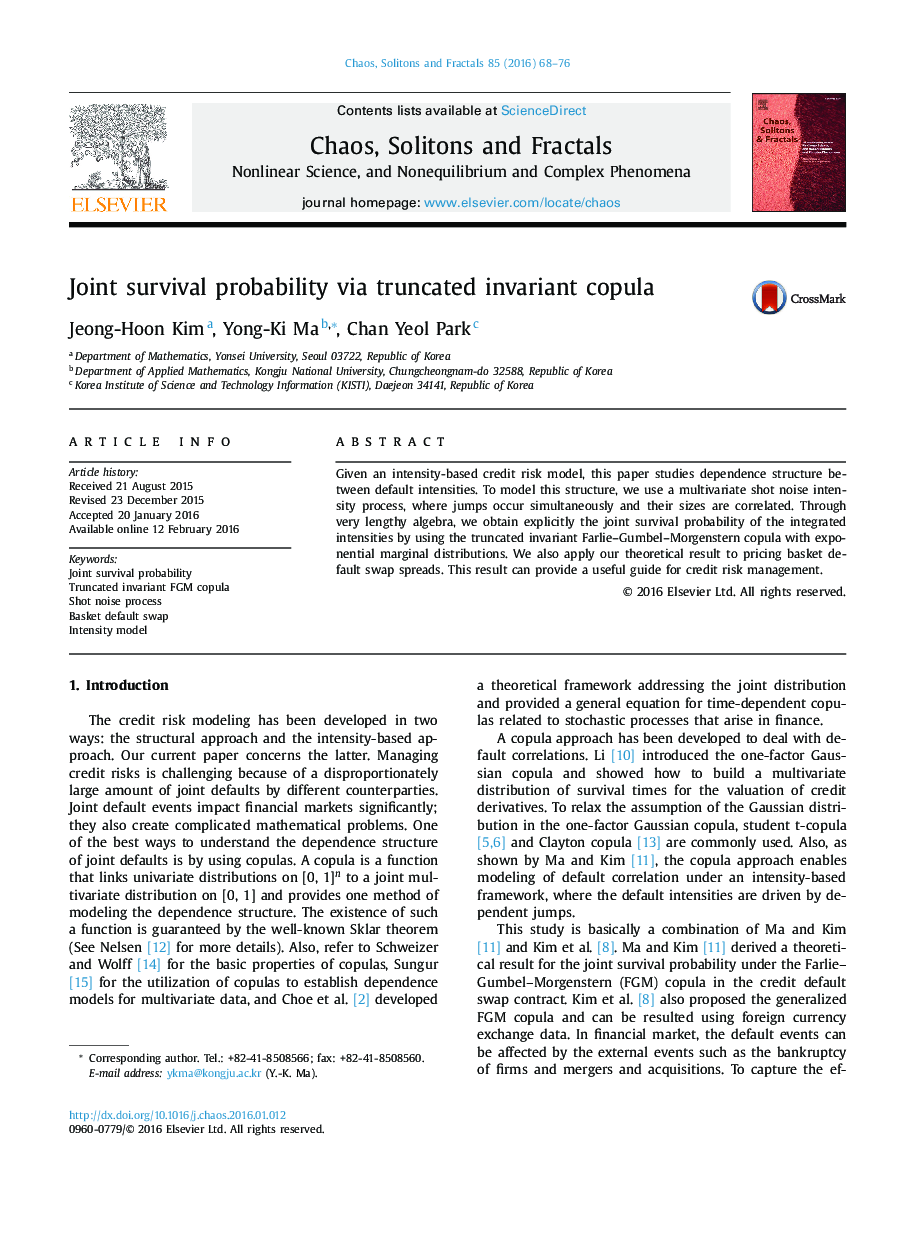 Joint survival probability via truncated invariant copula