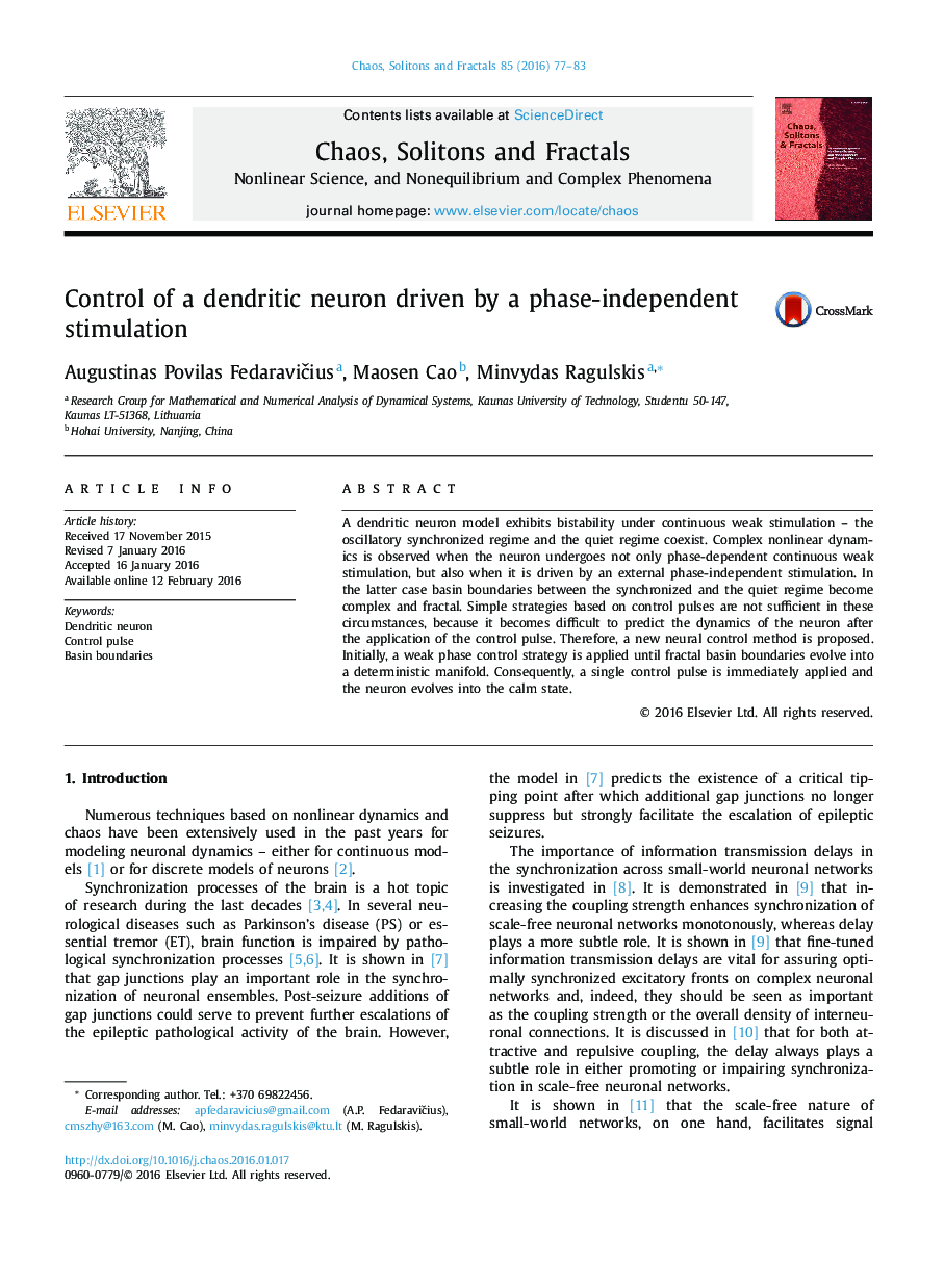 Control of a dendritic neuron driven by a phase-independent stimulation