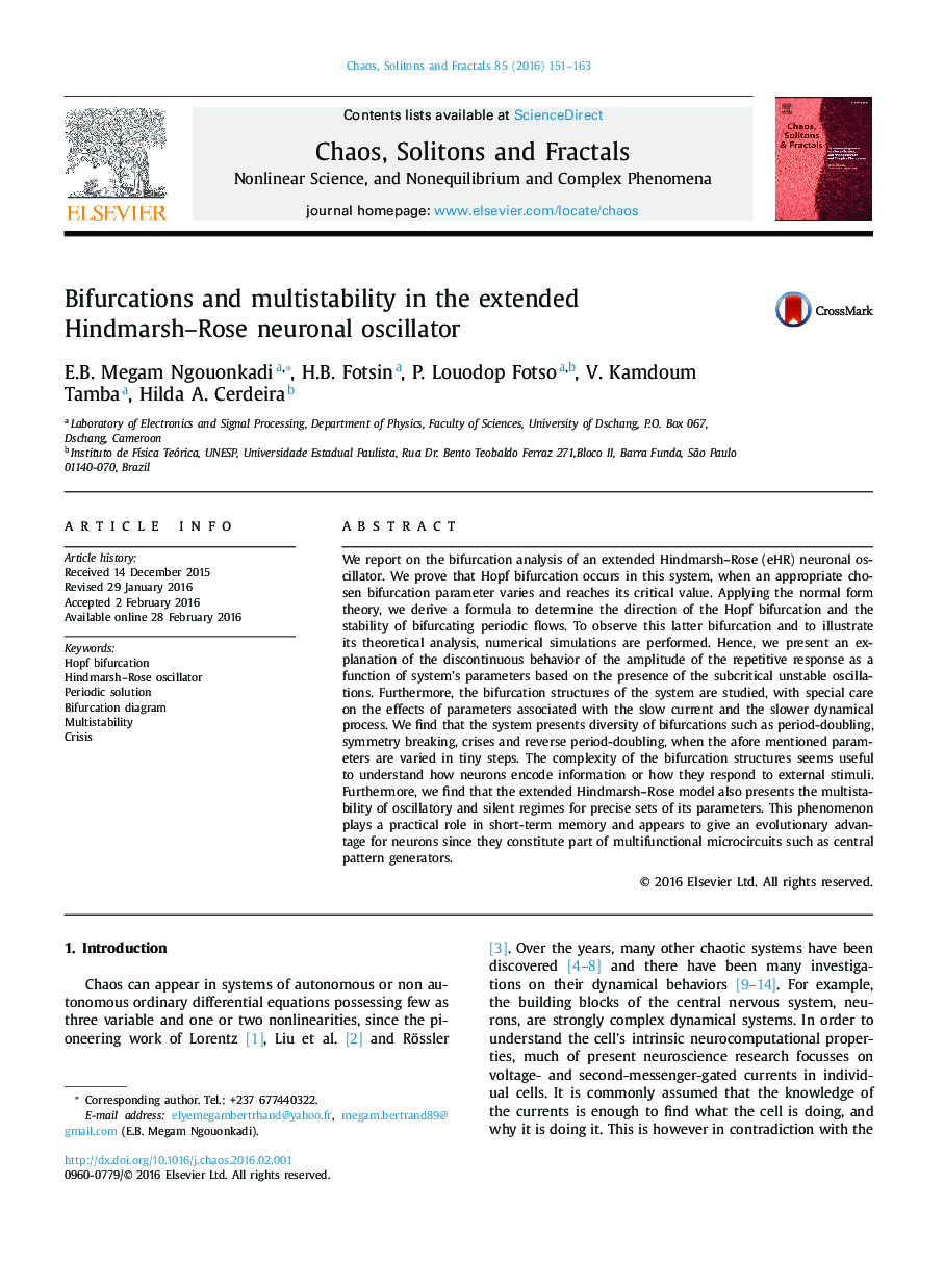 Bifurcations and multistability in the extended Hindmarsh–Rose neuronal oscillator