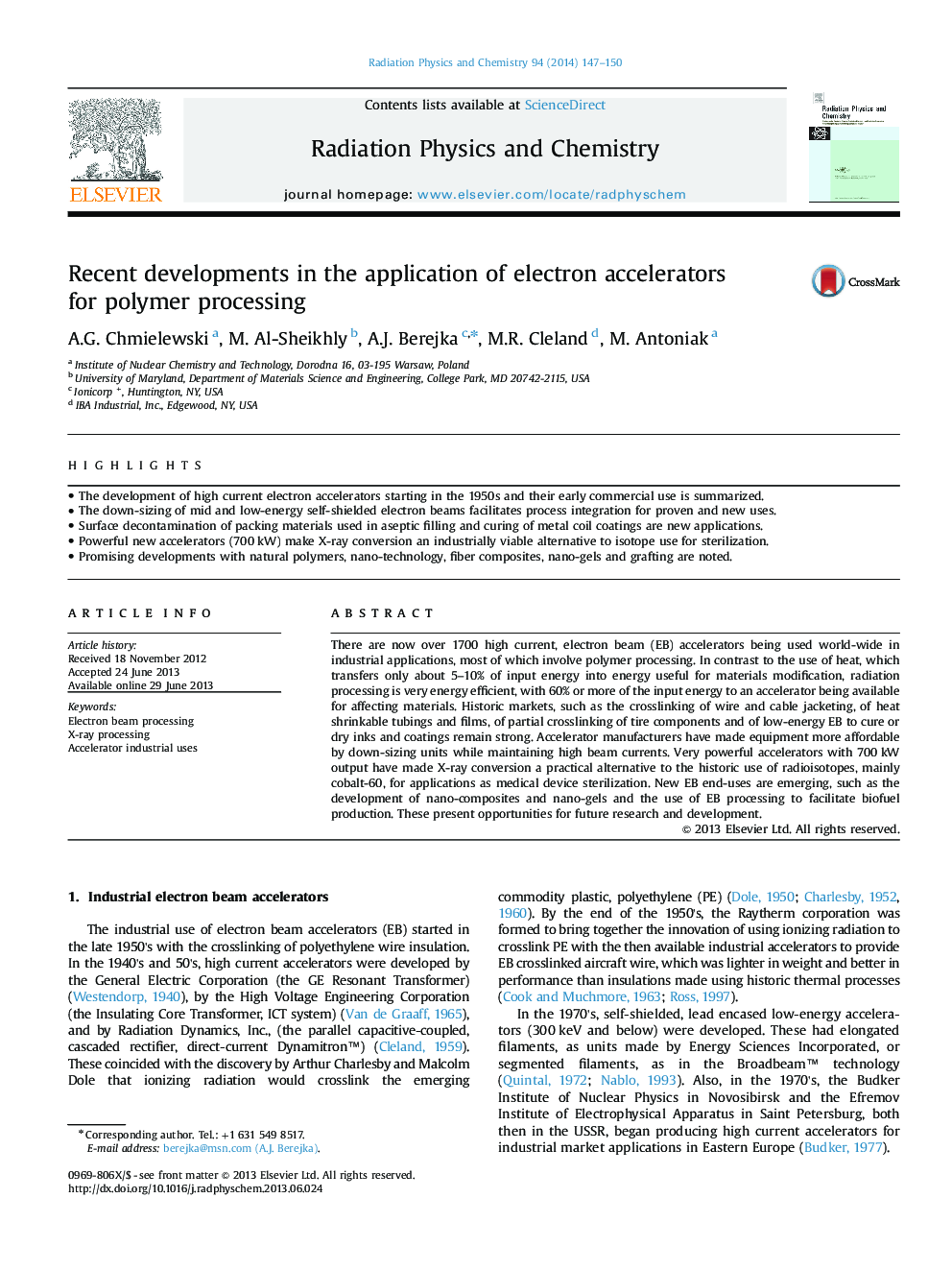 Recent developments in the application of electron accelerators for polymer processing