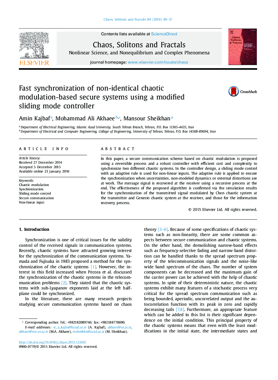 Fast synchronization of non-identical chaotic modulation-based secure systems using a modified sliding mode controller