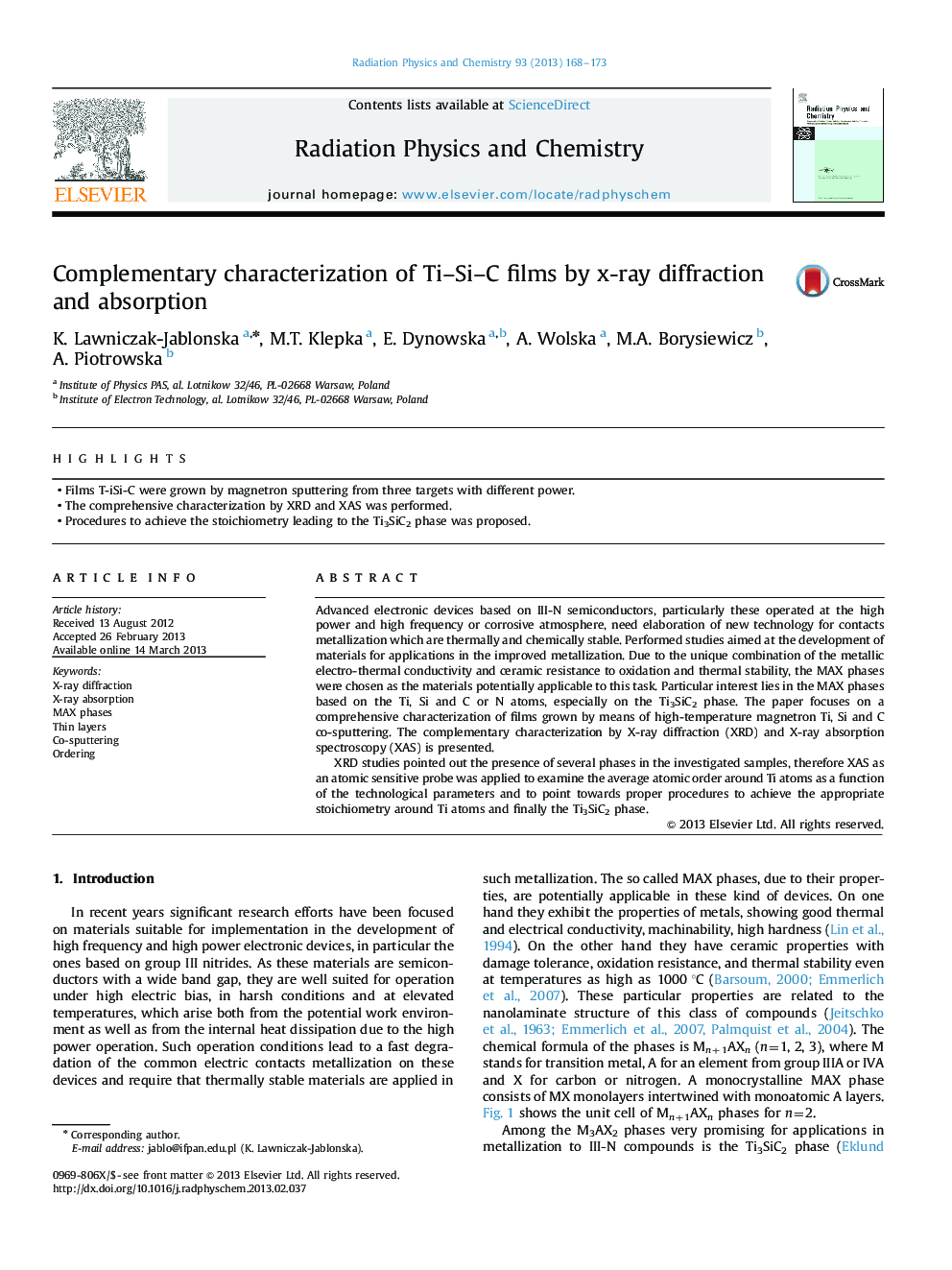 Complementary characterization of Ti–Si–C films by x-ray diffraction and absorption