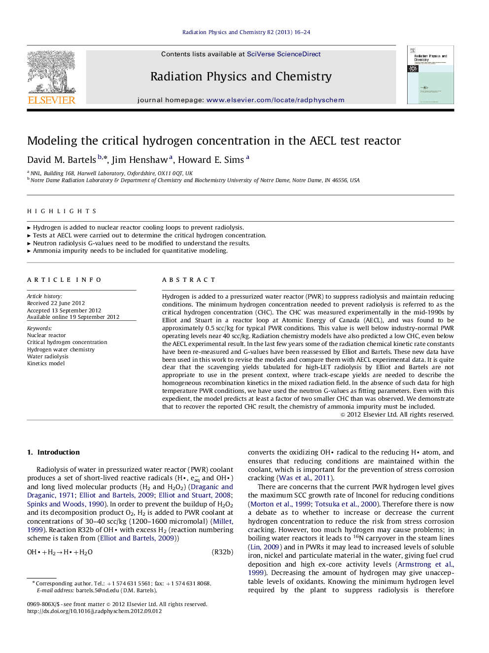 Modeling the critical hydrogen concentration in the AECL test reactor