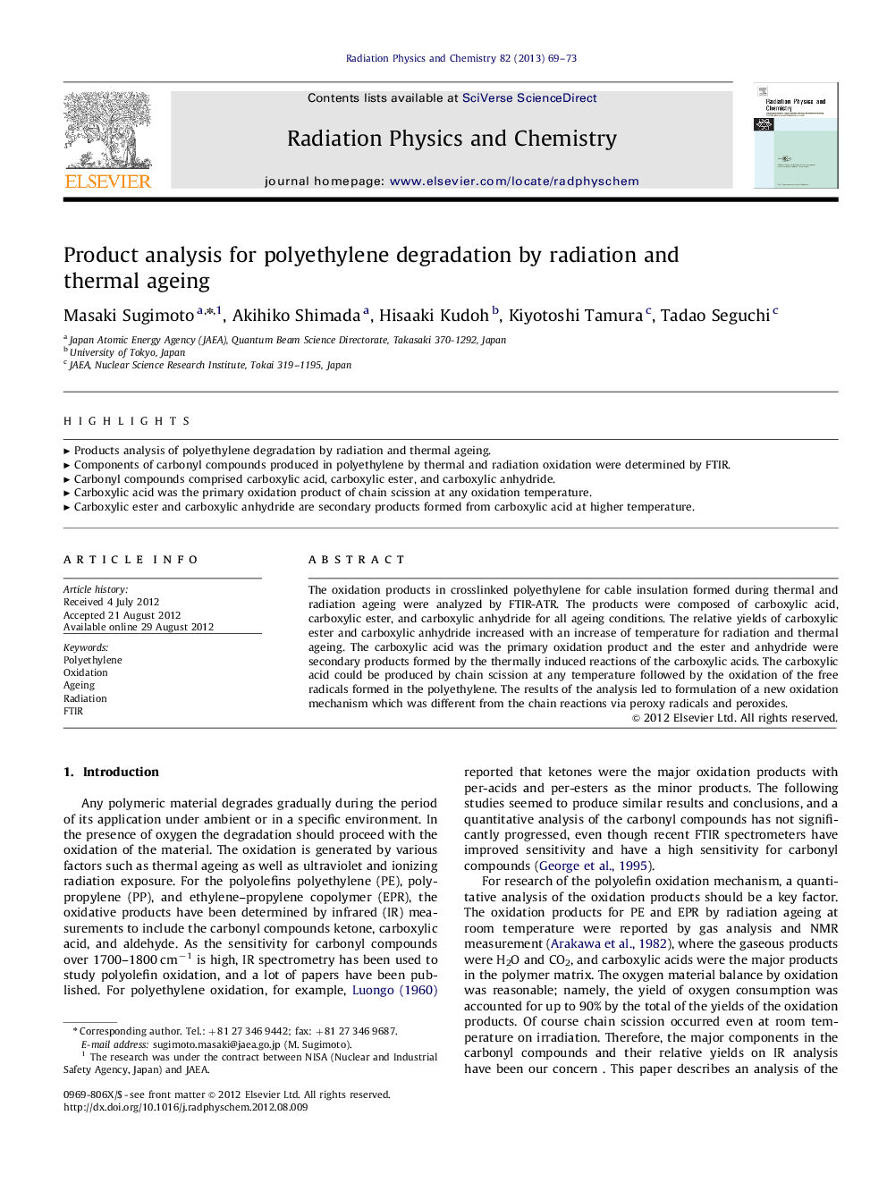 Product analysis for polyethylene degradation by radiation and thermal ageing