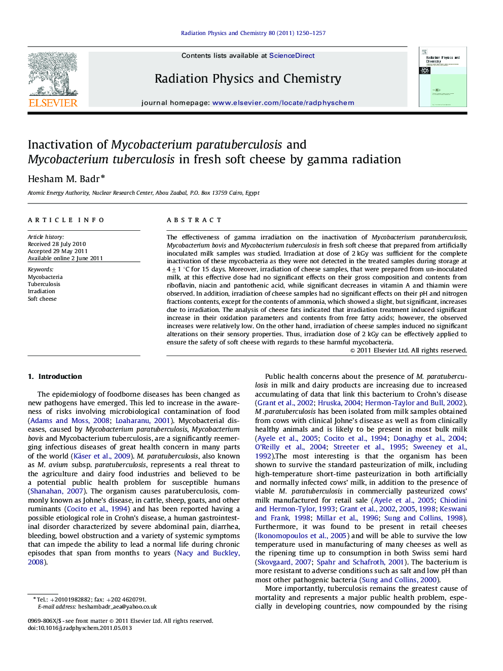 Inactivation of Mycobacterium paratuberculosis and Mycobacterium tuberculosis in fresh soft cheese by gamma radiation