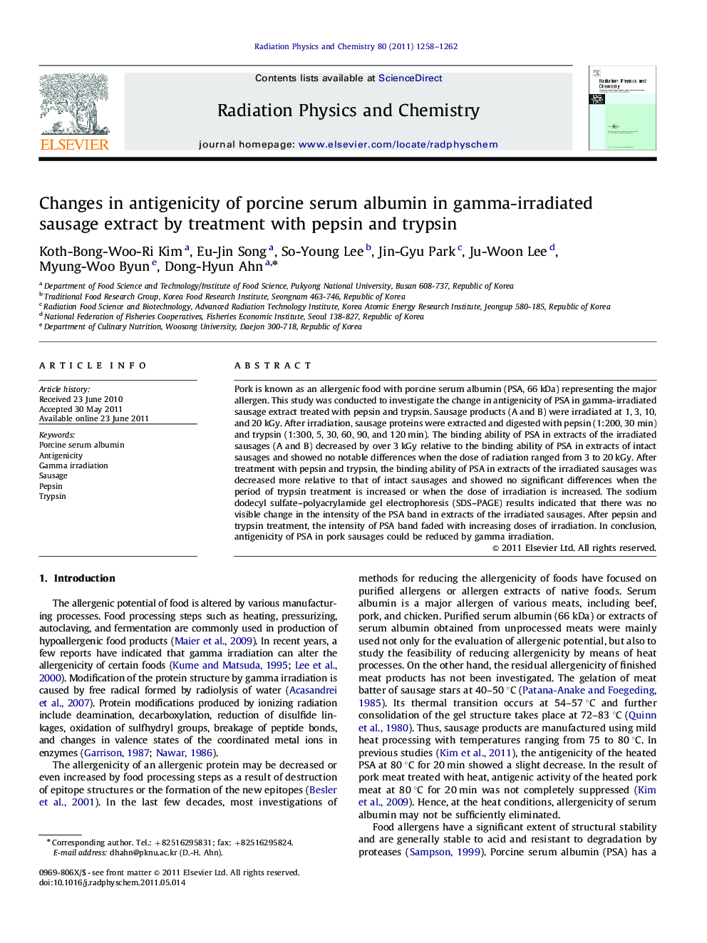 Changes in antigenicity of porcine serum albumin in gamma-irradiated sausage extract by treatment with pepsin and trypsin