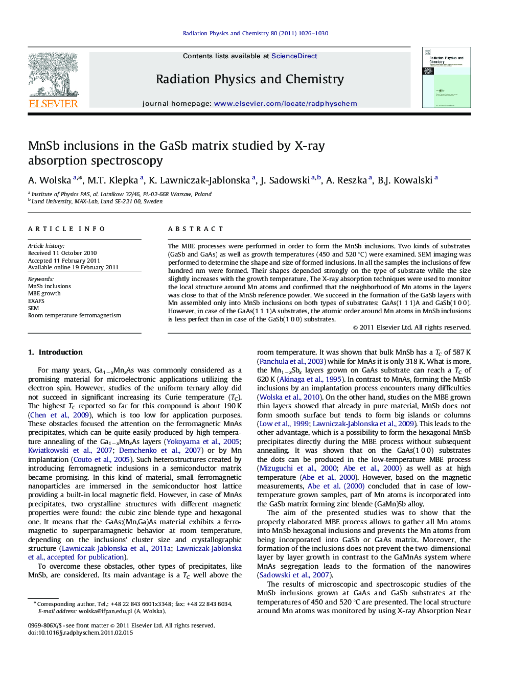 MnSb inclusions in the GaSb matrix studied by X-ray absorption spectroscopy