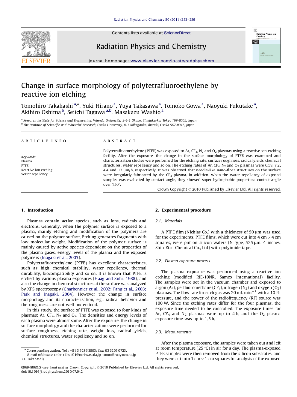 عکس صفحه اول مقاله: Change in surface morphology of polytetrafluoroethylene by reactive ion etching Change in surface morphology of polytetrafluoroethylene by reactive ion etching