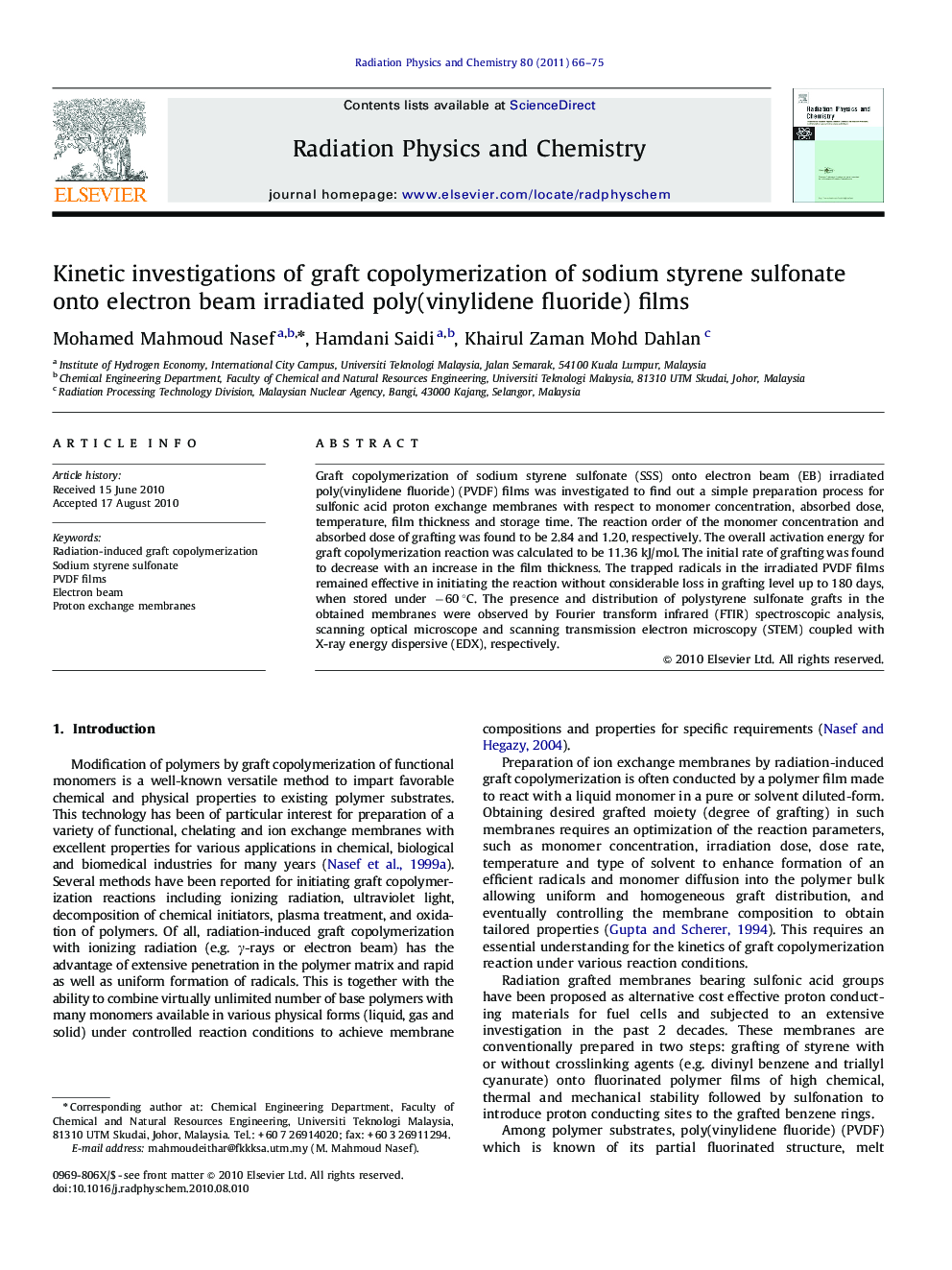 Kinetic investigations of graft copolymerization of sodium styrene sulfonate onto electron beam irradiated poly(vinylidene fluoride) films