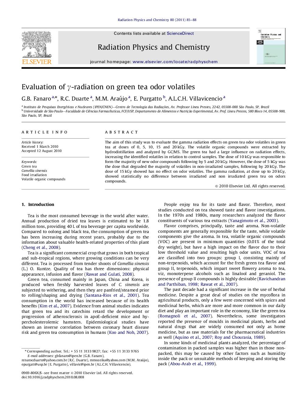 Evaluation of γ-radiation on green tea odor volatiles