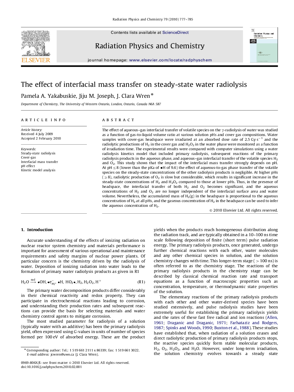 The effect of interfacial mass transfer on steady-state water radiolysis