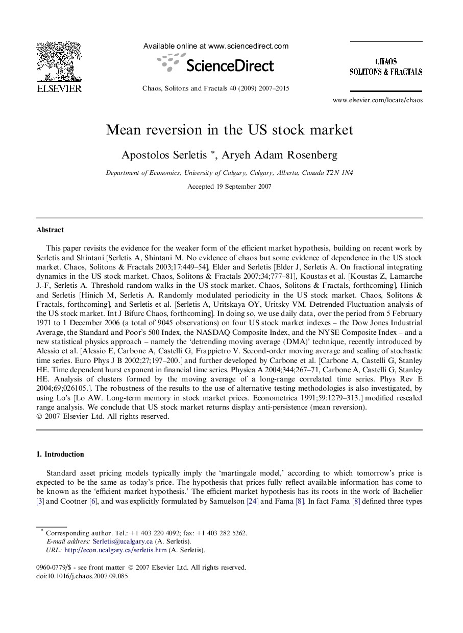 Mean reversion in the US stock market