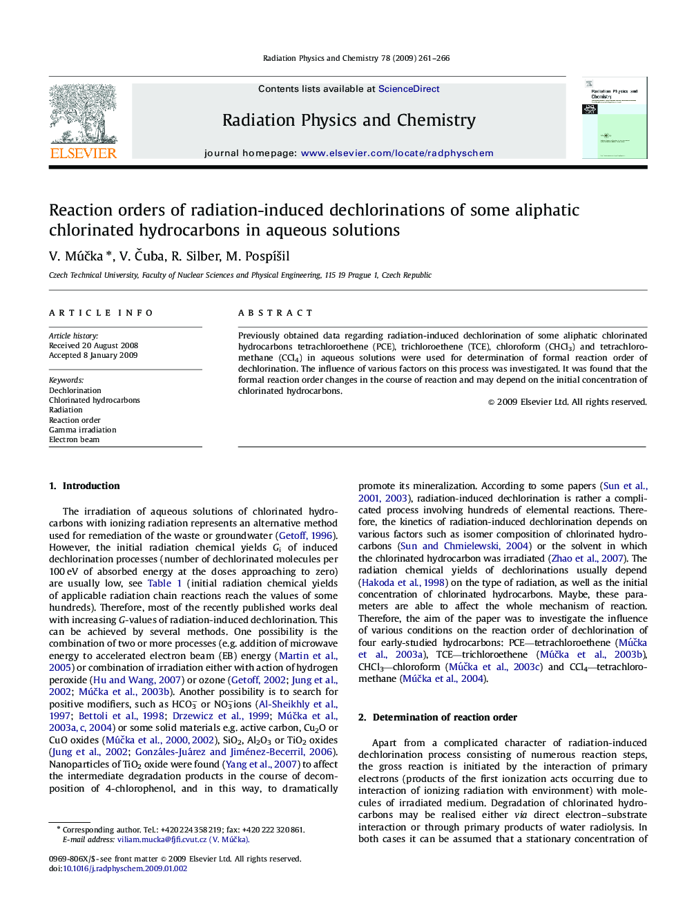 Reaction orders of radiation-induced dechlorinations of some aliphatic chlorinated hydrocarbons in aqueous solutions