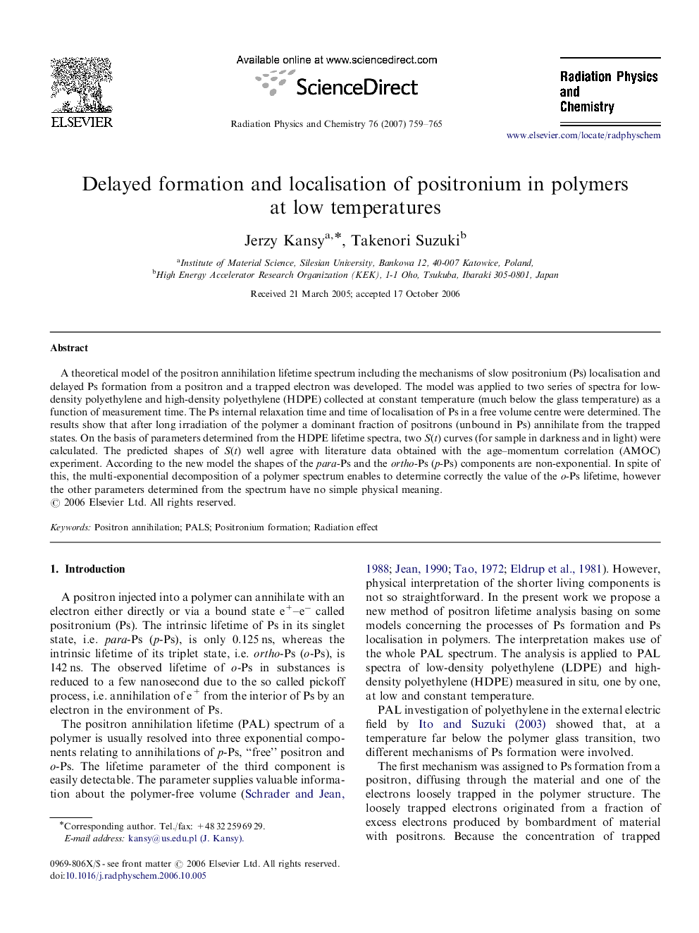 Delayed formation and localisation of positronium in polymers at low temperatures