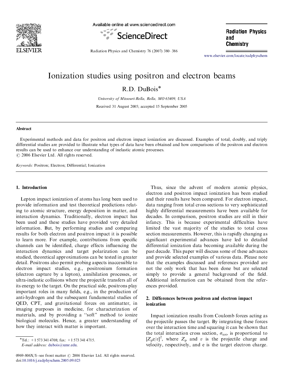 Ionization studies using positron and electron beams