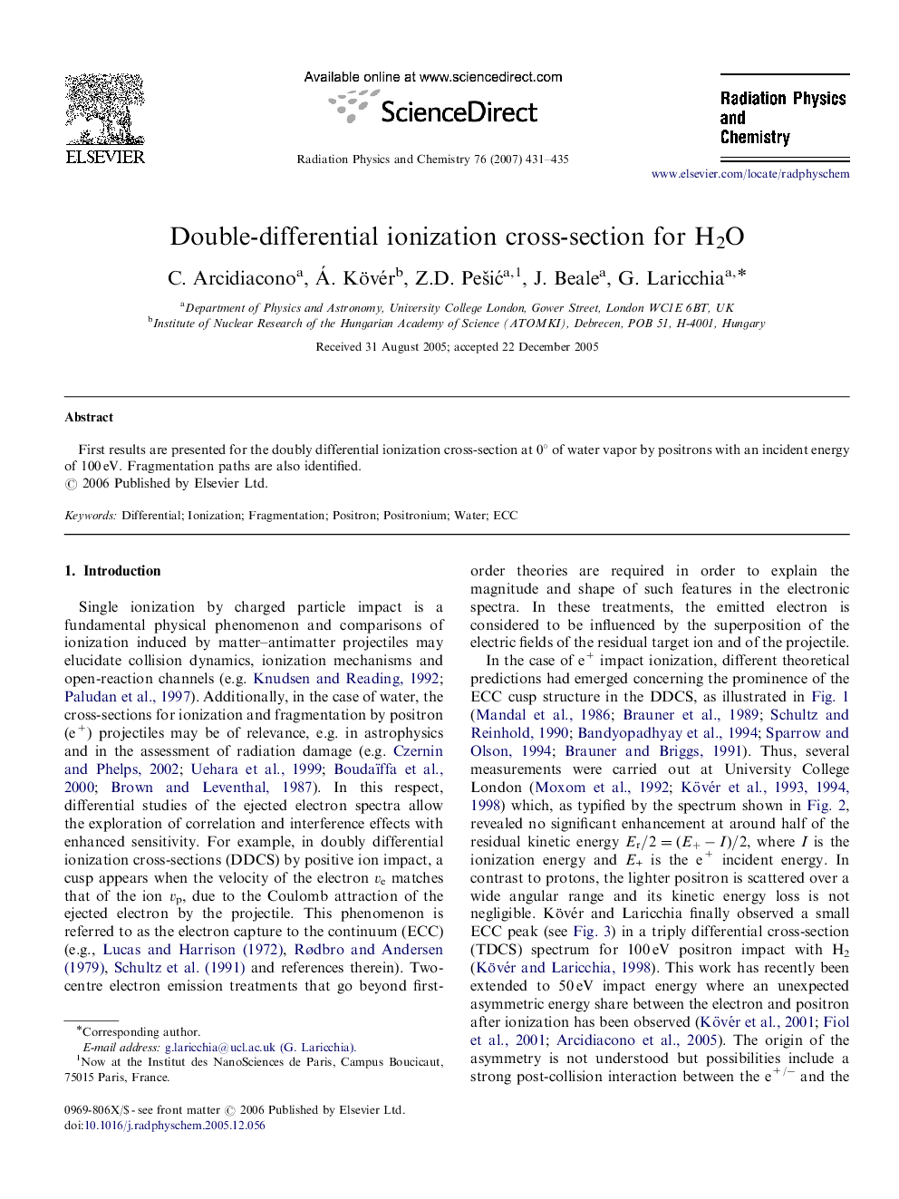 Double-differential ionization cross-section for H2O