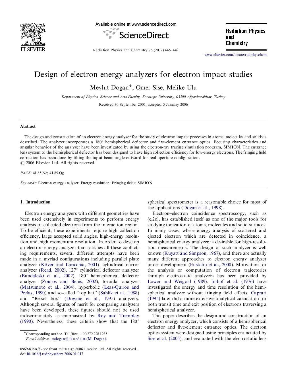 Design of electron energy analyzers for electron impact studies