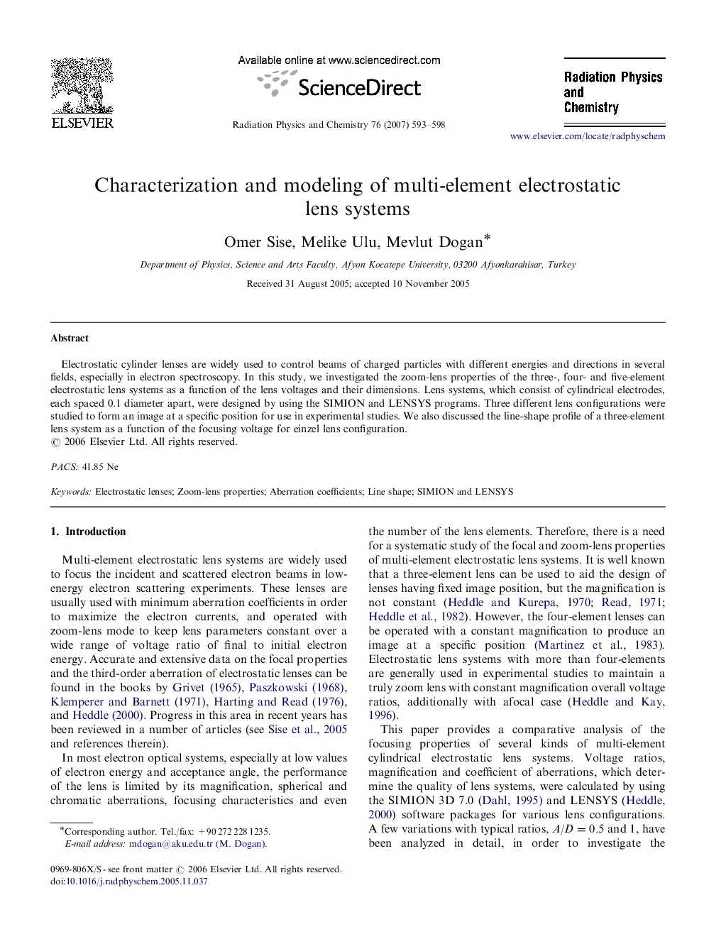 Characterization and modeling of multi-element electrostatic lens systems