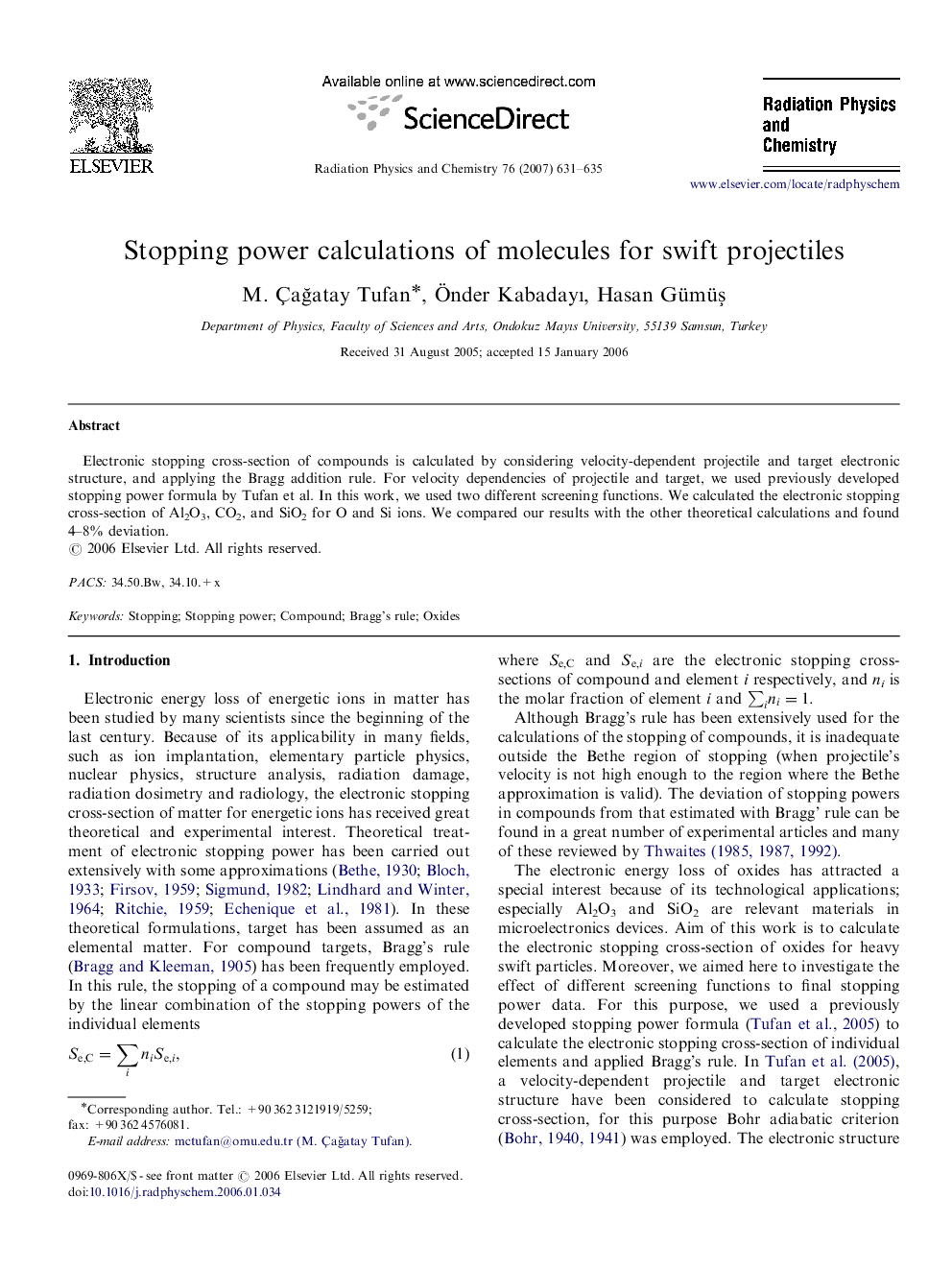 Stopping power calculations of molecules for swift projectiles